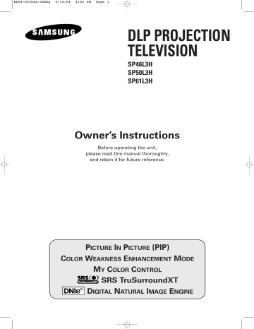 Samsung SP-50L3HX, SP46L3H, SP-46L3HX, SP-61L3HX User manual Samsung SP-50L3HX, SP46L3H, SP-46L3HX, SP-61L3HX User manual