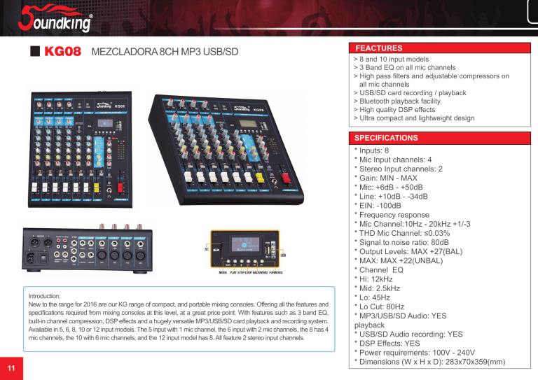 kg08 mezcladora 8ch mp3 usb/sd kg08 mezcladora 8ch mp3 usb/sd