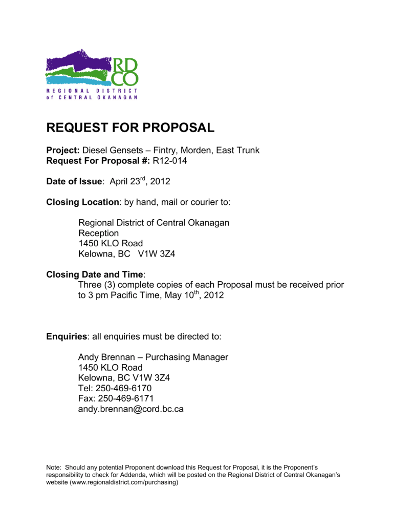 request for proposal - Regional District of Central Okanagan request for proposal - Regional District of Central Okanagan