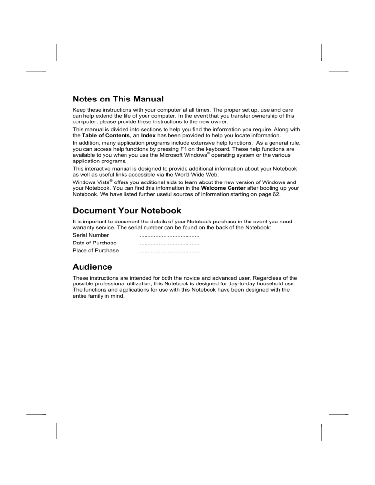 Medion Notebook MIM2260 User manual Medion Notebook MIM2260 User manual