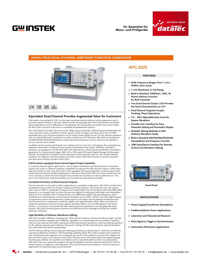 GW Instek AFG-2225 | 25 MHz 2-Kanal arbiträrer GW Instek AFG-2225 | 25 MHz 2-Kanal arbiträrer
