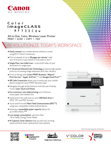 Canon Color imageCLASS MF735Cdw Spec Sheet Canon Color imageCLASS MF735Cdw Spec Sheet