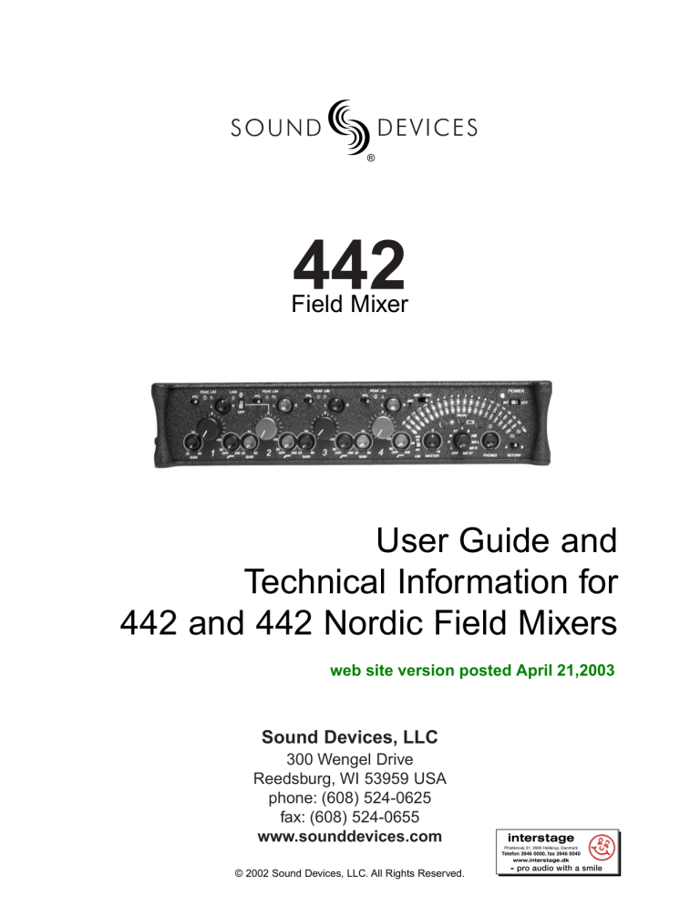 SoundDevices 442 manual SoundDevices 442 manual