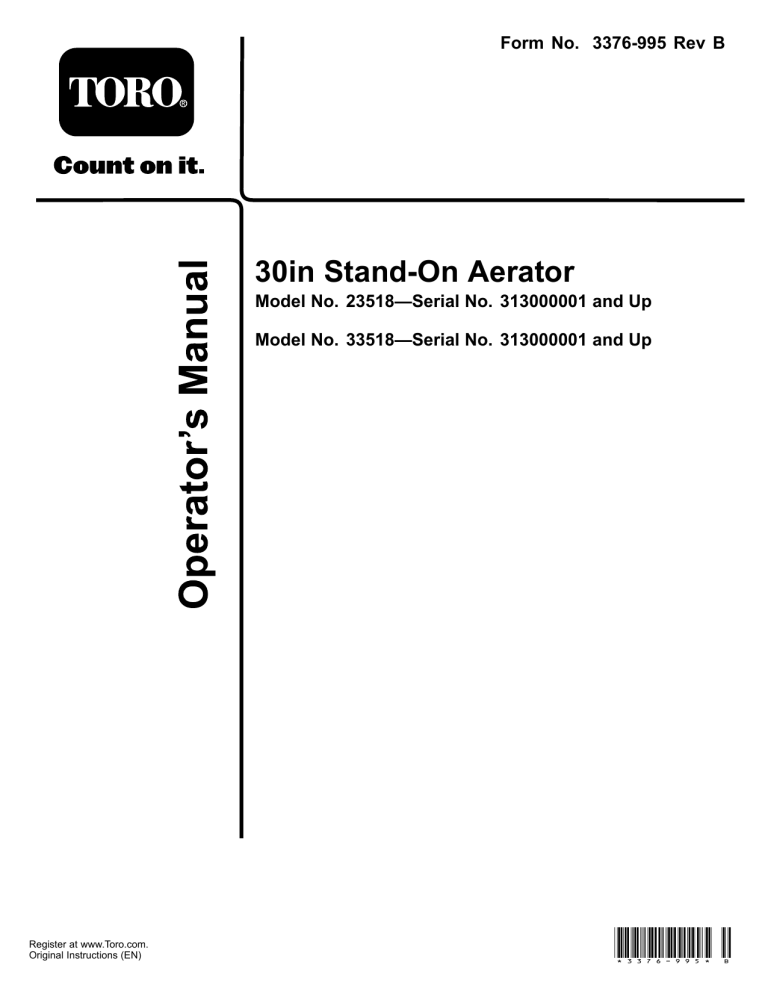 Toro 30in Stand-On Aerator User manual Toro 30in Stand-On Aerator User manual