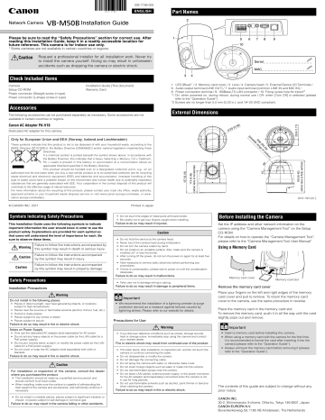 Canon VB-M50B Installation guide Canon VB-M50B Installation guide