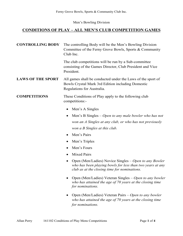 conditions of play – all men`s club competition conditions of play – all men`s club competition