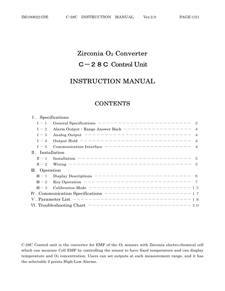 Zirconia O2 Converter C-28C Control Unit INSTRUCTION MANUAL Zirconia O2 Converter C-28C Control Unit INSTRUCTION MANUAL