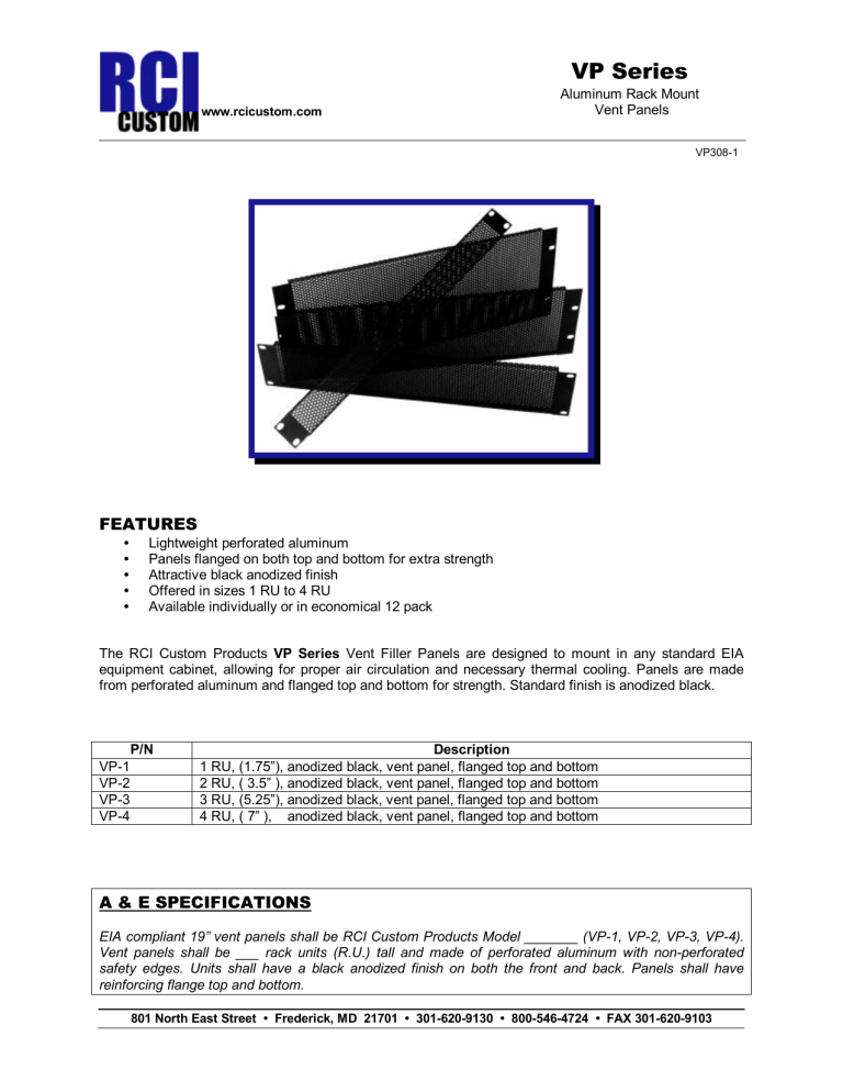 VP Series Aluminum Rack Mount Vent Panels VP Series Aluminum Rack Mount Vent Panels
