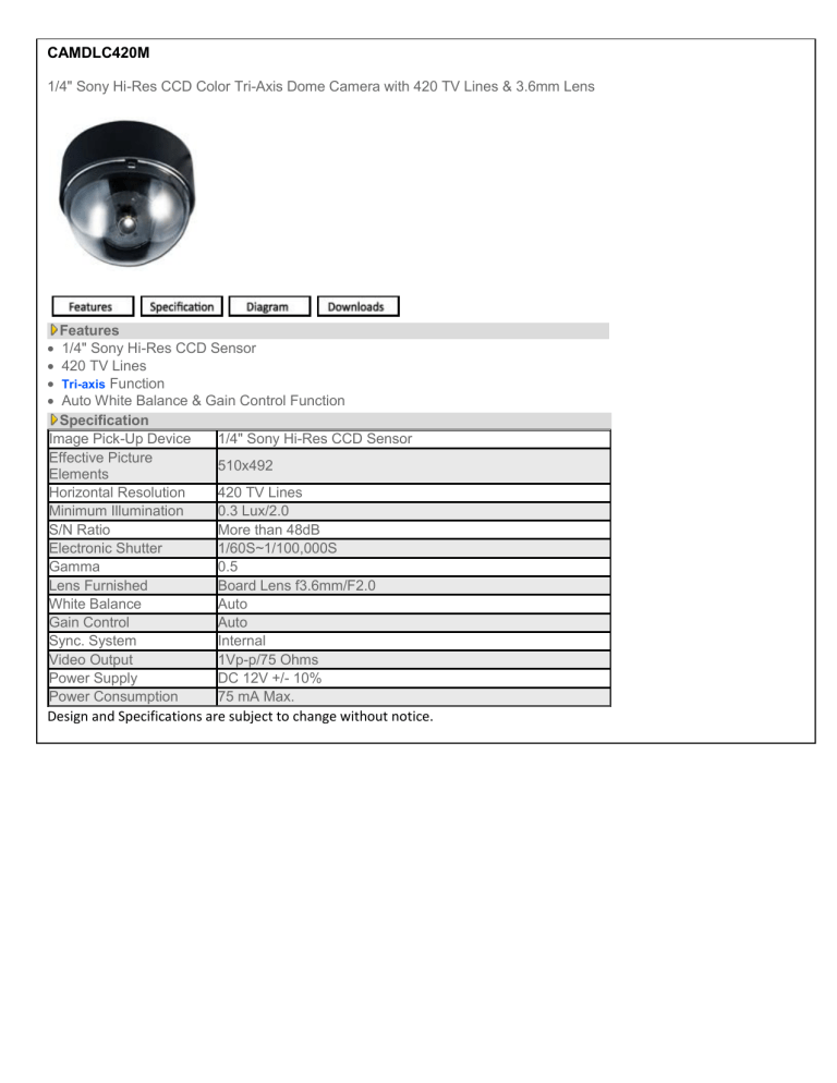 CAMDLC420M Design and Specifications are subject to change CAMDLC420M Design and Specifications are subject to change