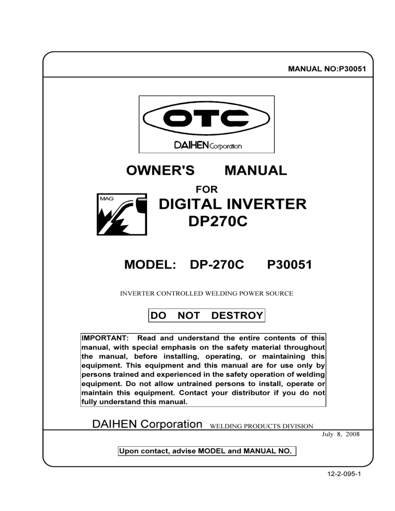 digital inverter dp270c - OTC DAIHEN EUROPE GmbH digital inverter dp270c - OTC DAIHEN EUROPE GmbH