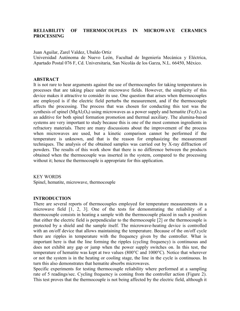 reliability of thermocouples in microwave ceramics reliability of thermocouples in microwave ceramics