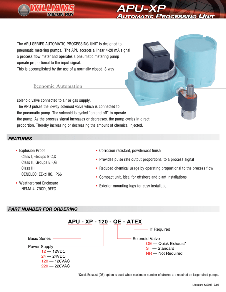 APU-XP APU-XP - Williams Pumps APU-XP APU-XP - Williams Pumps
