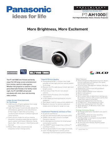 PT-AH1000E Full High-Definition Home Cinema PT-AH1000E Full High-Definition Home Cinema