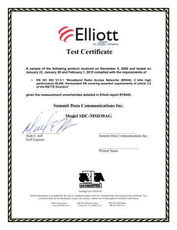 Test Certificate - Summit Data Communications Test Certificate - Summit Data Communications