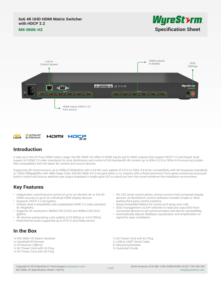 Specification Sheet In the Box Introduction Key Features Specification Sheet In the Box Introduction Key Features