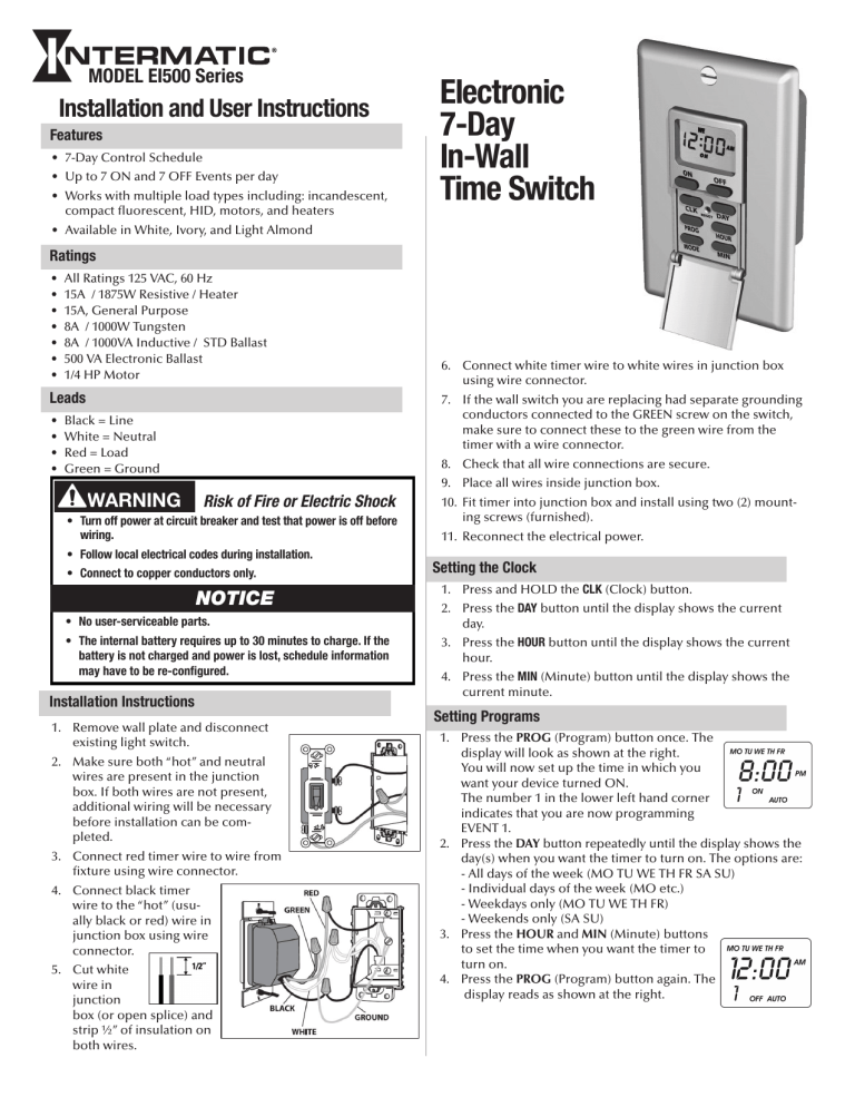 Electronic 7-Day In-Wall Time Switch Electronic 7-Day In-Wall Time Switch