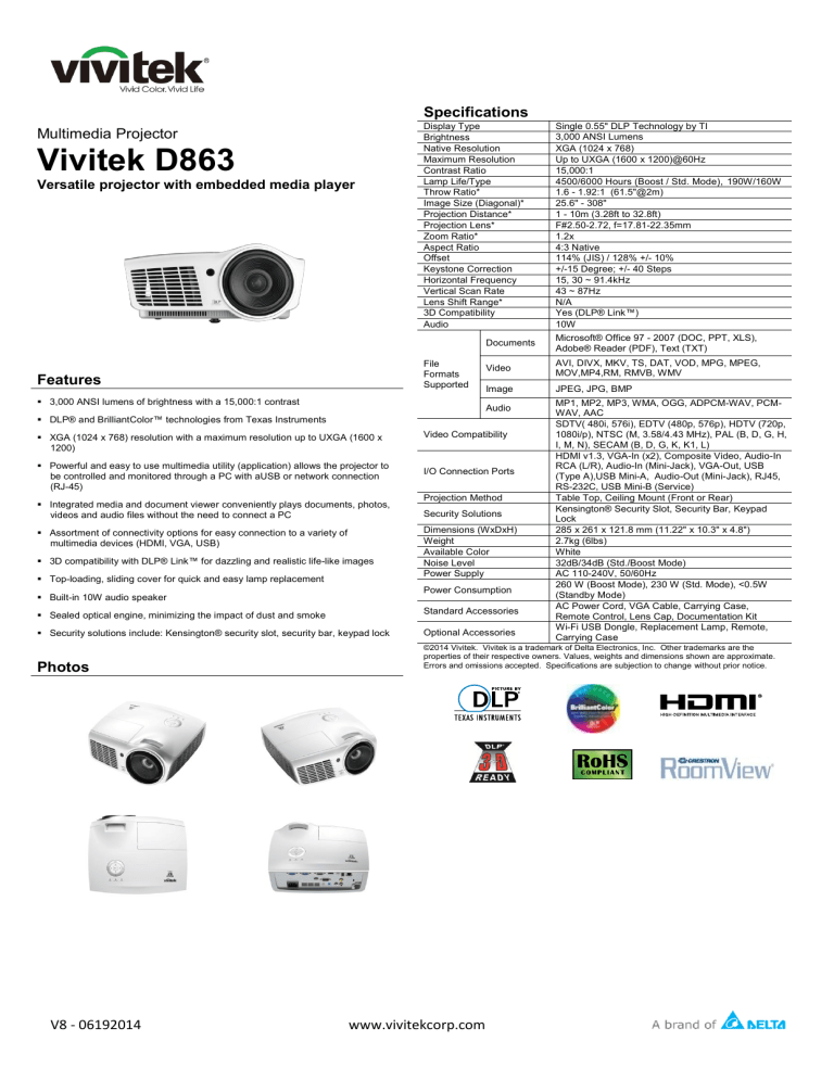 Vivitek D863 - VIVITEK Thailand Vivitek D863 - VIVITEK Thailand