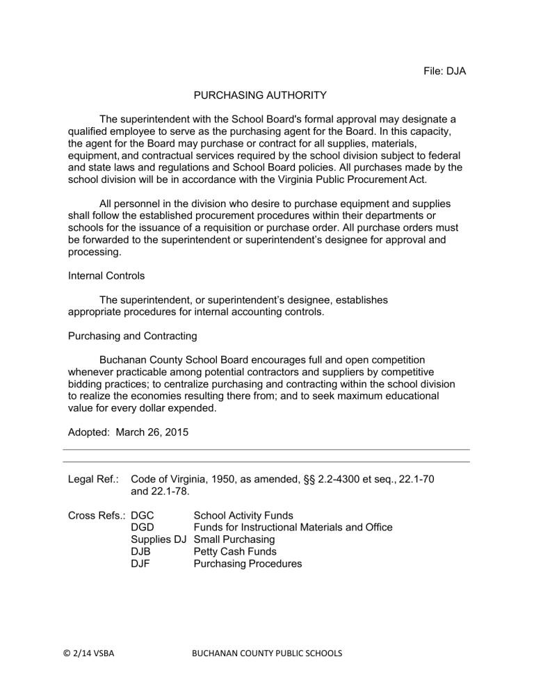 DJA Purchasing Authority - Buchanan County Public Schools DJA Purchasing Authority - Buchanan County Public Schools