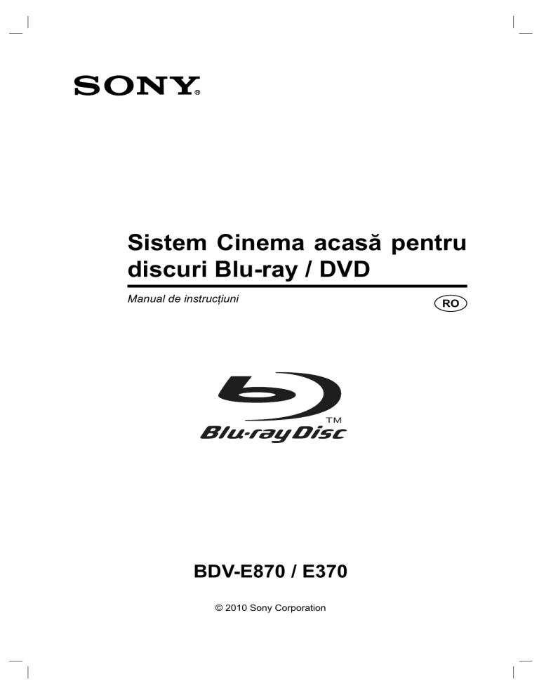 Sony BDV-E370 Operating instructions Sony BDV-E370 Operating instructions