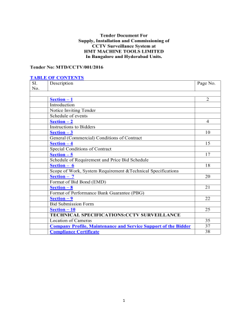 Tender Document For Supply, Installation and Tender Document For Supply, Installation and
