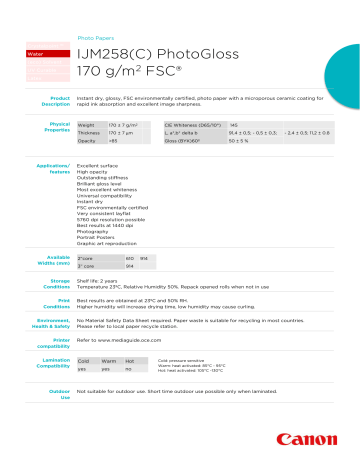 IJM258(C) PhotoGloss 170 g/m2 FSC IJM258(C) PhotoGloss 170 g/m2 FSC