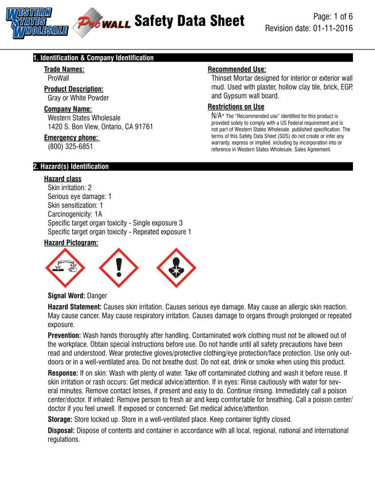 Safety Data Sheet - Western States Wholesale Safety Data Sheet - Western States Wholesale