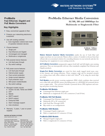 ProMedia Ethernet Media Conversion ProMedia Ethernet Media Conversion