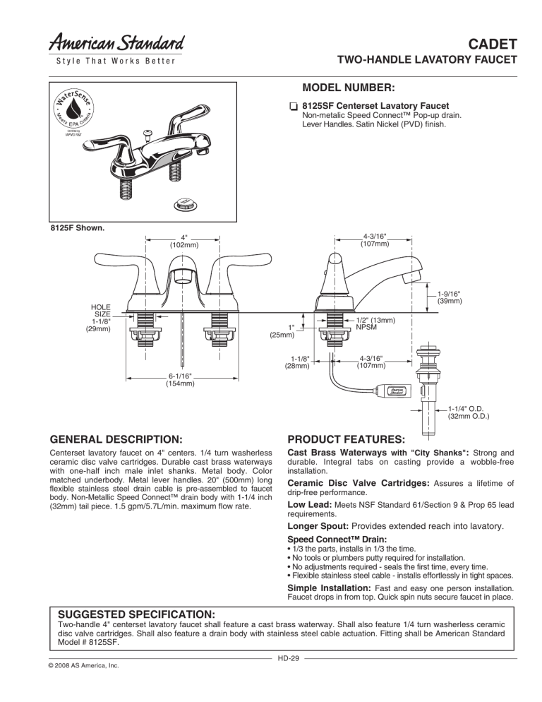 TWO-HANDLE LAVATORY FAUCET GENERAL DESCRIPTION TWO-HANDLE LAVATORY FAUCET GENERAL DESCRIPTION