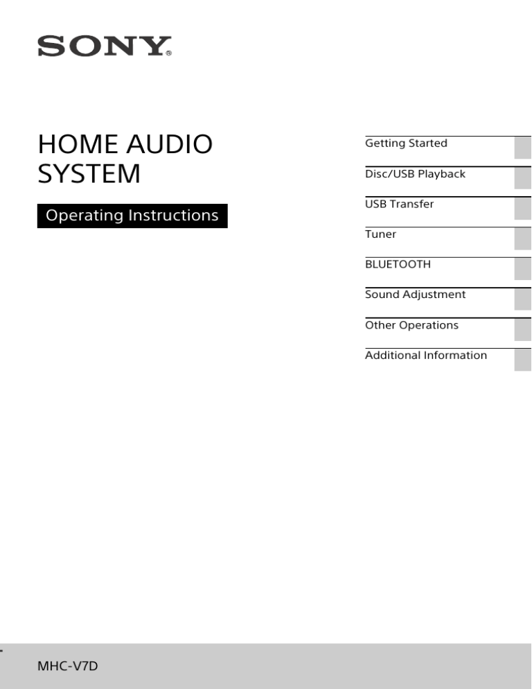 Sony MHC-V7D Operating instructions Sony MHC-V7D Operating instructions