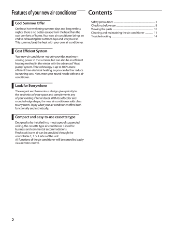Features of your new air conditioner Contents Features of your new air conditioner Contents