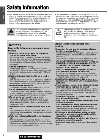 Panasonic CQC3401U, CQC3301U Operating instructions Panasonic CQC3401U, CQC3301U Operating instructions
