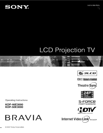 Sony KDF-50E3000 LCD Projection Television Owner's Manual | Manualzz Sony KDF-50E3000 LCD Projection Television Owner's Manual | Manualzz