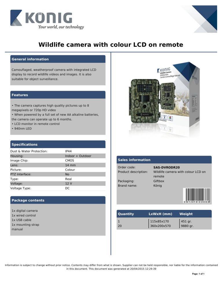 Product datasheet Product datasheet