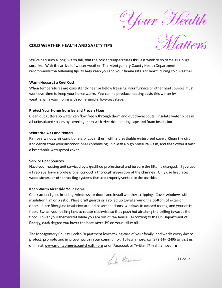 Your Health Matters - Montgomery County Health Department Your Health Matters - Montgomery County Health Department