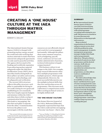 Creating a `one house` culture at the IAEA through matrix Creating a `one house` culture at the IAEA through matrix