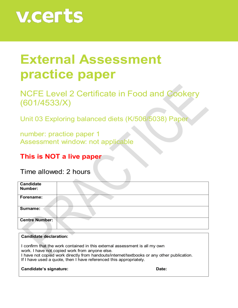 External Assessment practice paper External Assessment practice paper