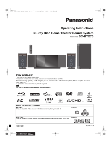 Panasonic SCBTX70 User manual Panasonic SCBTX70 User manual