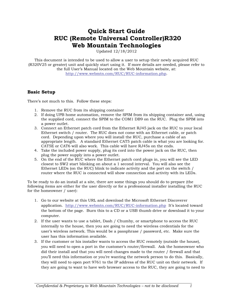 Quick Start Guide RUC - Web Mountain Technologies Quick Start Guide RUC - Web Mountain Technologies
