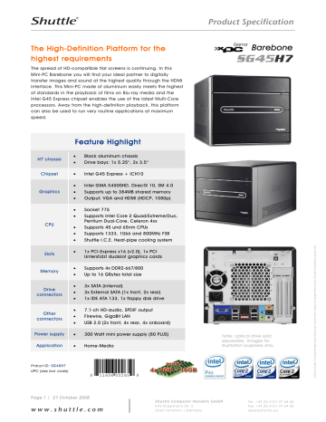 Shuttle XPC Barebone SG45H7 | Manualzz Shuttle XPC Barebone SG45H7 | Manualzz