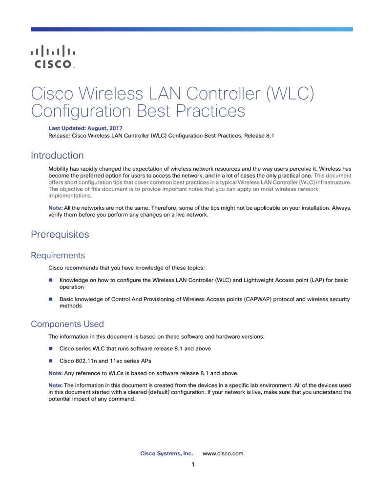 Cisco Wireless LAN Controller Configuration Best Practices Cisco Wireless LAN Controller Configuration Best Practices