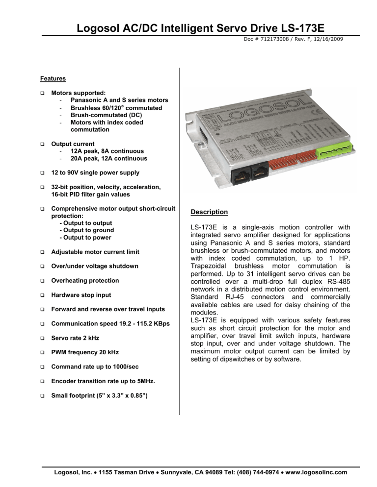 Logosol AC/DC Intelligent Servo Drive LS-173E Logosol AC/DC Intelligent Servo Drive LS-173E