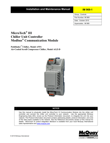 McQuay MicroTech III Installation and Maintenance Manual | Manualzz