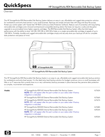 HP StorageWorks RDX Removable Disk Backup HP StorageWorks RDX Removable Disk Backup