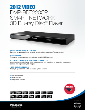 2012 videO DMP-BDT220CP SMarT NeTwork 3D 2012 videO DMP-BDT220CP SMarT NeTwork 3D