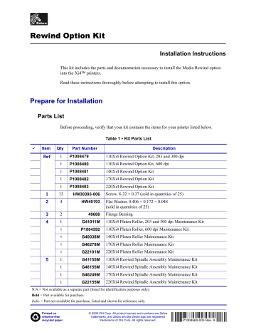Zebra Xi4 Rewind Option Series Installation Instructions Manual | Manualzz Zebra Xi4 Rewind Option Series Installation Instructions Manual | Manualzz