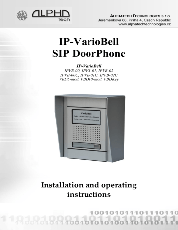 Alphatech IP-VarioBell IPVB-01C Installation And Operating Instructions Manual | Manualzz Alphatech IP-VarioBell IPVB-01C Installation And Operating Instructions Manual | Manualzz