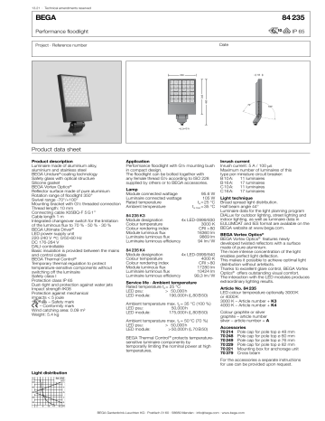 Bega 84 235 K4 Performance Floodlight Data Sheet Manualzz