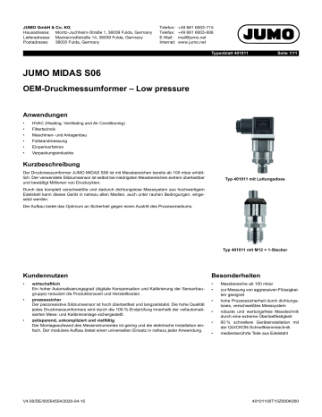 JUMO 401011 OEM Pressure Transmitter Datenblatt Manualzz