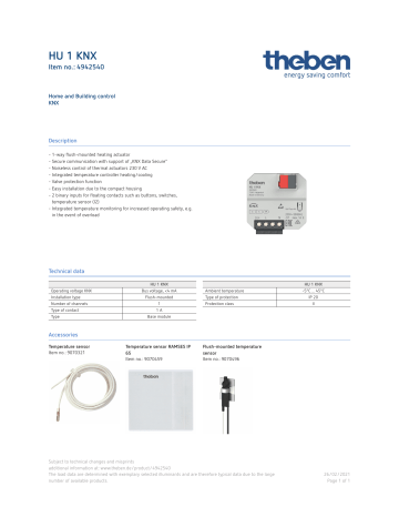 Theben HU 1 KNX Data Sheet Manualzz