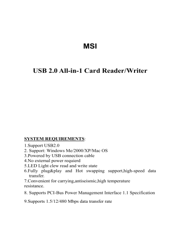 MSI StarReader Silver Owner's Manual | Manualzz MSI StarReader Silver Owner's Manual | Manualzz
